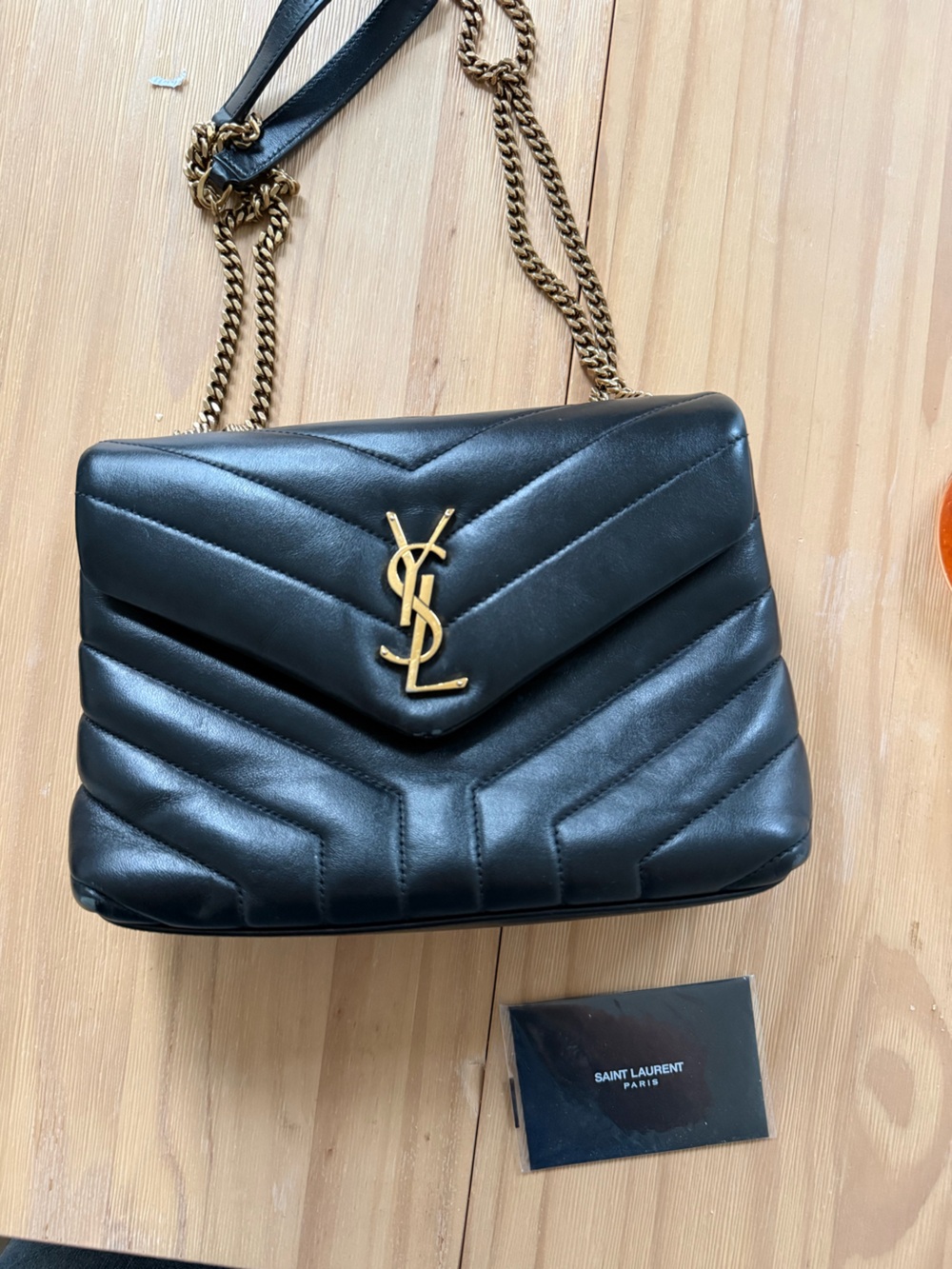 Saint Laurent Calfskin Y Quilted Monogram Small Loulou in Black/Gold - Picture 4 of 5